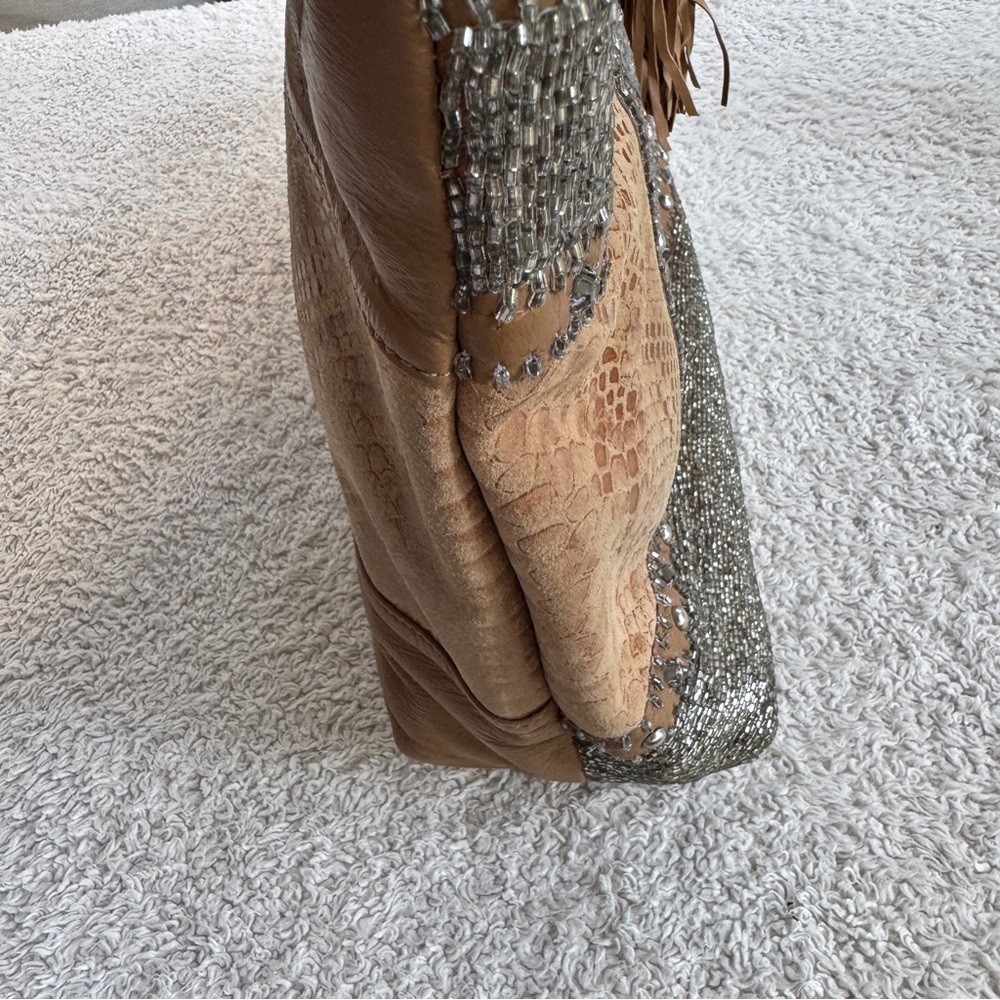 Mary Frances Rise and Shine Tan Embellished Tote Bag with Tassel - Picture 5 of 9